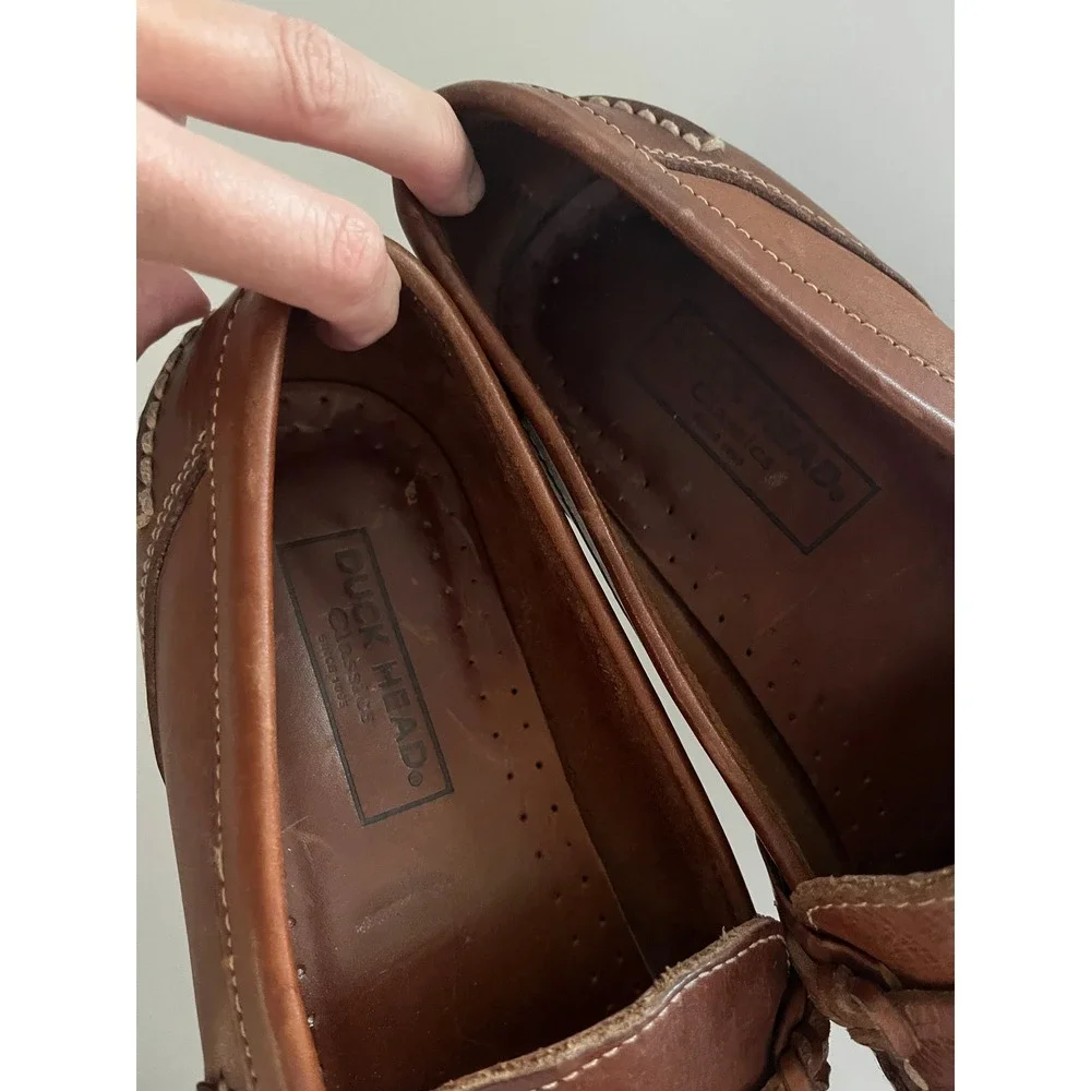 Vintage Mens Brown Leather Tassel Loafers size 11 Preppy Smart Casual Boat Shoes